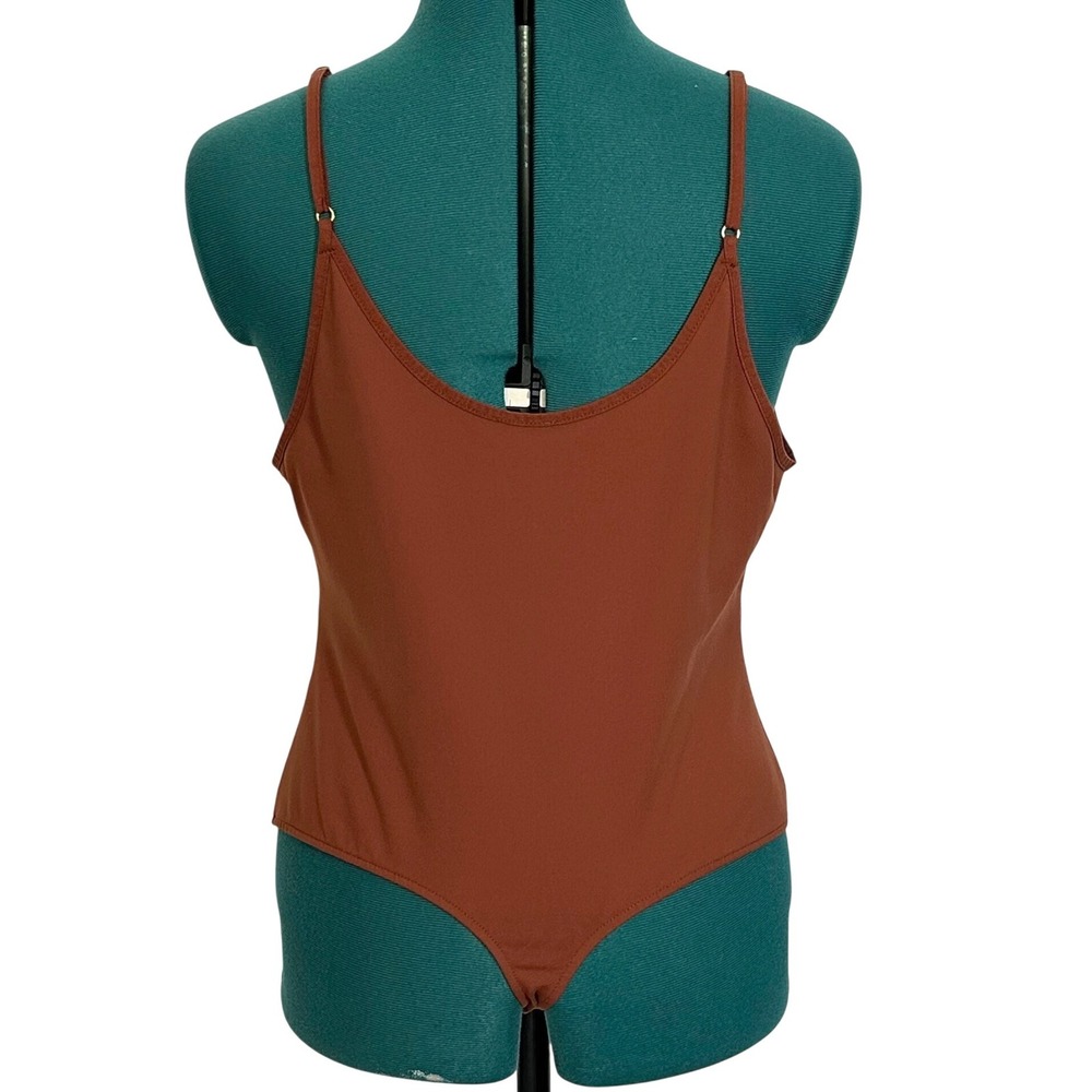 Intimately Free People Bodysuit Turnt V-Neck Snap Crotch Large Rust Brown Boho